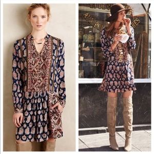 Anthropologie Paquerette Mini Paisley Shirtdress Size Small Long Sleeve Bohemian